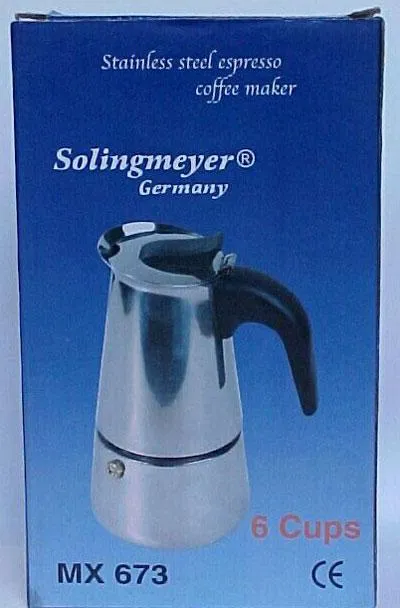 Stainless steel espresso coffee maker for 4 and 6 cups "Solingmeyer"
