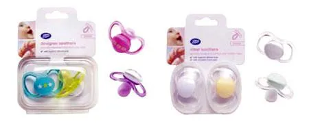 1) Boots Designer Soothers,2) Boots Clear Soothers.