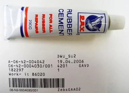 PAX RUBBER CEMENT(Rubber solution in a tube in a bicycle repair kit).