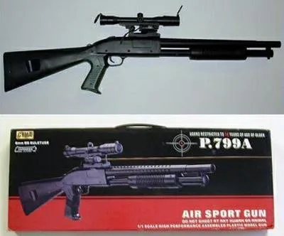 Four models of air sport guns “1) Air Sport Gun SP 158; 2) CYMA P799A Air Sport Gun; 3) CY