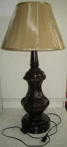 Desk lamp with textile lamp shade (with wood and leather cover)