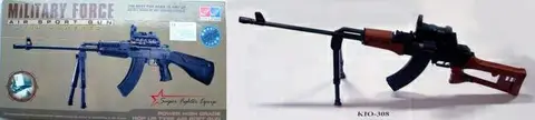 Three sorts of toy guns: a) “Military Force” 