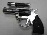 Lighter in the form of a revolver with laser pointer.