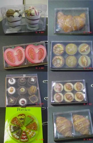 Свечи в виде различных продуктов питания (помидоры, круассаны, хлеб, конфеты, мороженое, кусочки пирога и т. д.)