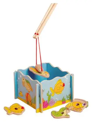 Magnetic wooden fishing toy
