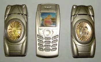 Novelty lighters in the shape of a car and a mobile phone