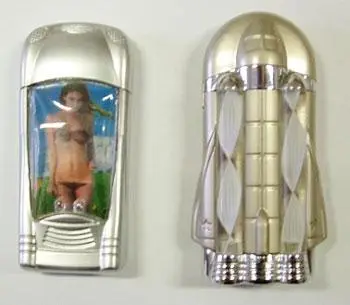 Novelty lighters in the shape of a car and a rocket