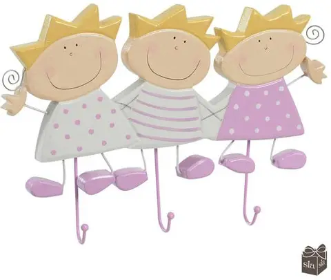 Child coat hook - Hook x3 JASPER L26 Blue; Hook x3 MAISY L26 Pink