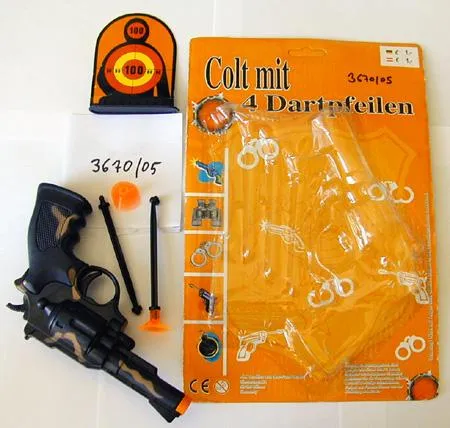 Toy pistol - colt with four plastic darts with sucker and a card target