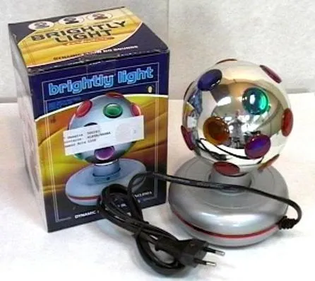Electric rotating ball-shaped lamp with iridescent coloured holes “BRIGHTLY LIGHT” 