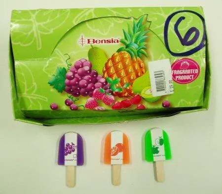 Stationery erasers “Bensia” ice cream shaped with fruit flavours and pictures
