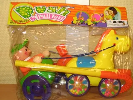Push & pull toy "Yellow horse with horseman"