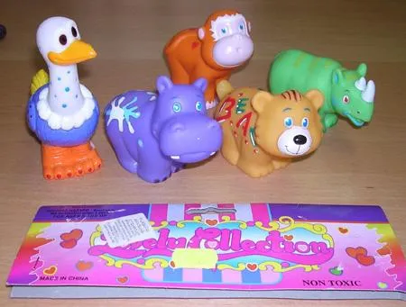 Set of five squeezable toys