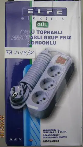 Extension lead - Three Gang Socket Earthed With Switch