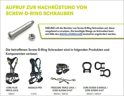 Screw-D-ring for climbing harnesses
