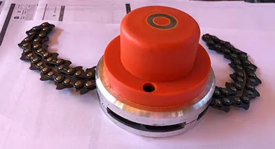 Flail-type cutting attachment for brush cutters