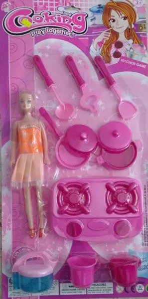 Plastic doll with cooking set